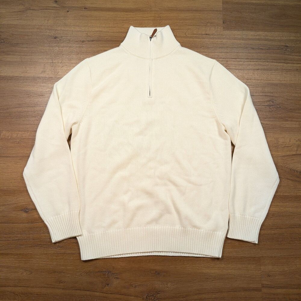 J Crew Heritage 1/4 Zip Pullover Sweater Men's Medium White 100% Cotton NWT